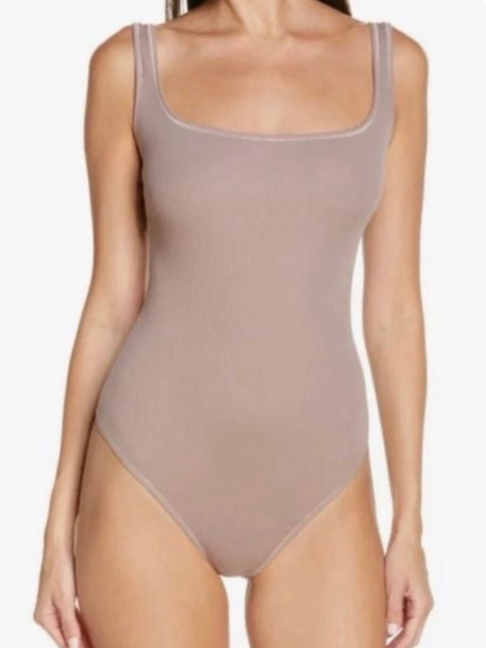 Skims Rib Scoop Tank Bodysuit in Umber/Mauve